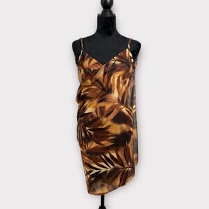 Saress Palm Print Swim Cover Up Womens Size S Brown Wrap Sarong Beach Resort